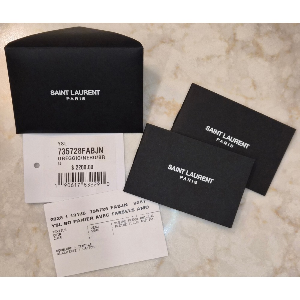 Saint‎ Laurent Rive Gauche Panier Canvas Bucket Tote Bag Brown 735728 FABJN - Picture 5 of 15